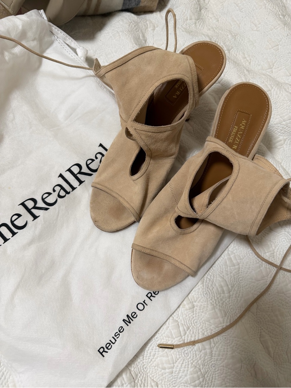 Aquazzura Nude Suede Lace-Up Open-Toe Mules